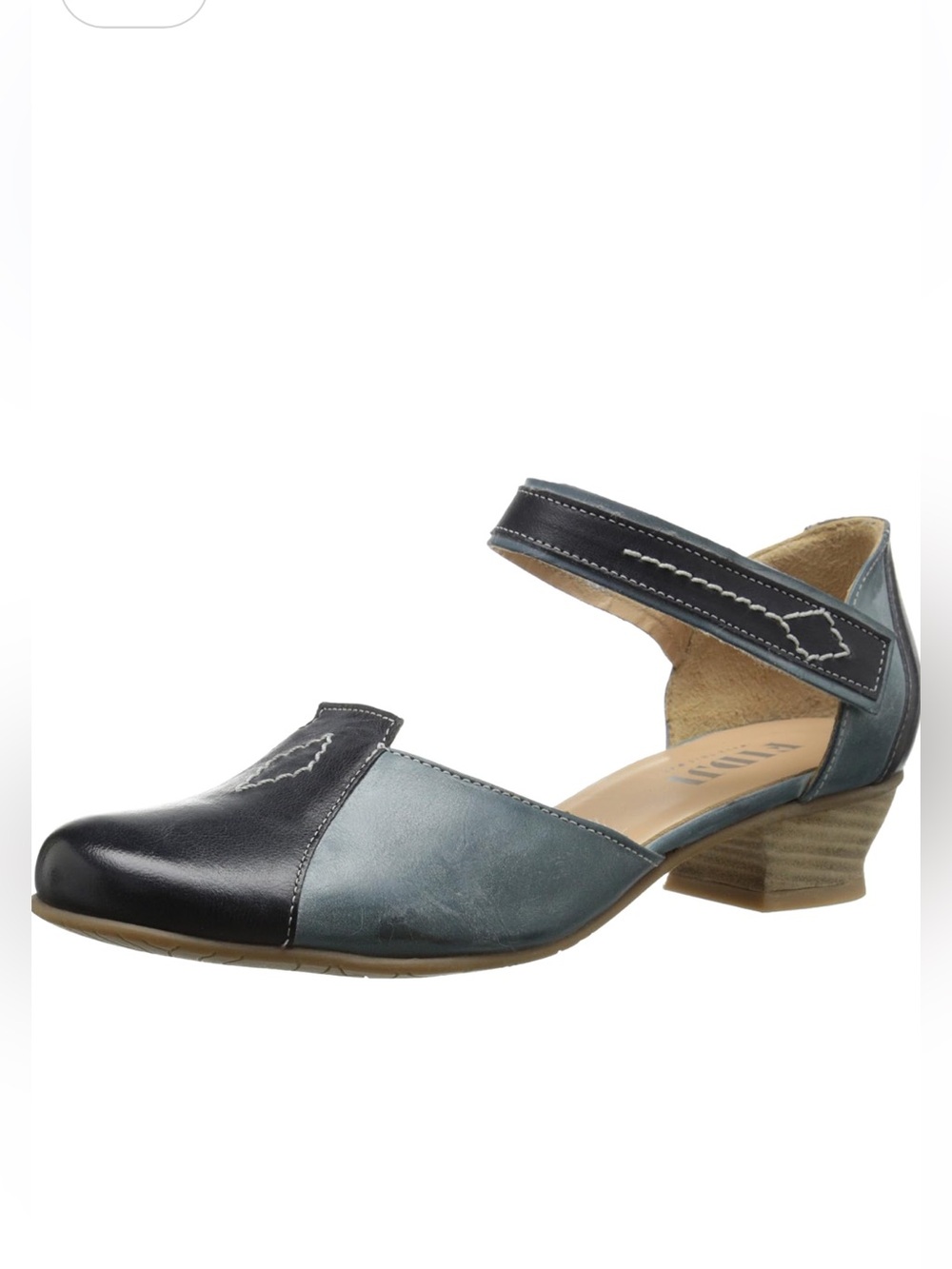 Fidji two-tone leather Mary Jane pumps in navy blue and slate low heel sz 40